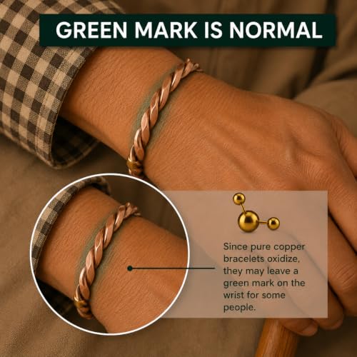 Image of Touchstone copper bracelet tibetan style. hand forged with solid and high gauge pure copper. set of 3 different designs in twisted pipe braided wires style.
