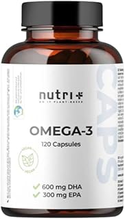 Nutri + Vegan Omega 3-120 Kapseln aus Algenöl - 2000 mg Algen Öl hochdosiert mit 600 mg DHA 300 mg EPA - hochwertig, natürlich und laborgeprüft