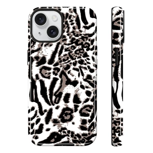 Image of Magnetic for iPhone 15 Case for Women Men, White Leopard | Cute Cheetah Pattern Design [Compatible with MagSafe] 2-Layer Hybrid Shockproof Glossy Protective Cover