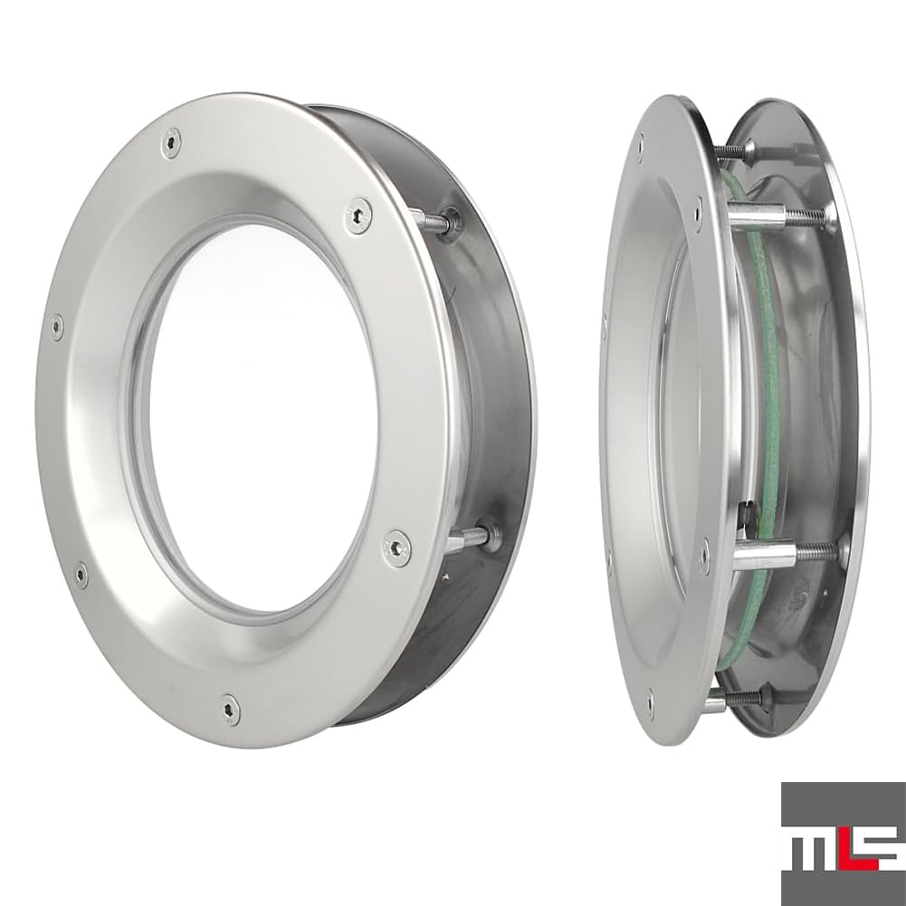 MLS Hublot B6000 de Porte, en Acier Inoxydable, 400 mm, Verre Clair | Verre de Sécurité Feuilleté, Convient Aux Portes de 40 mm d'épaisseur, Vis de Fixation Visibles des Deux Côtés