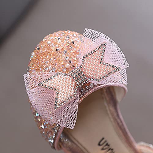 Fashion Spring and Summer Girls Sandals Party Dress Dance Show Princess Shoes Mesh Bowknot Pearl Hook Kids Slides Girls (Pink, 15-18 Months) 5