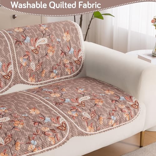 Image of HOKIPO HeavenHue Sofa Cover 6 Seater Panel Set 3+2+1, Vintage Bloom