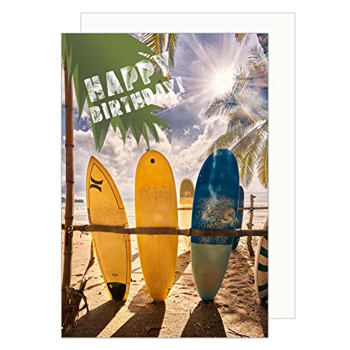 Edition Seidel Tarjeta de felicitación de cumpleaños con sobre, tarjeta de felicitación para hombre mujer y adolescente Happy Birthday surf (G3399 SW023)