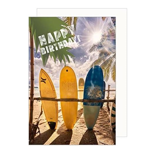 Edition Seidel Tarjeta de felicitación de cumpleaños con sobre, tarjeta de felicitación para hombre mujer y adolescente Happy Birthday surf (G3399 SW023)