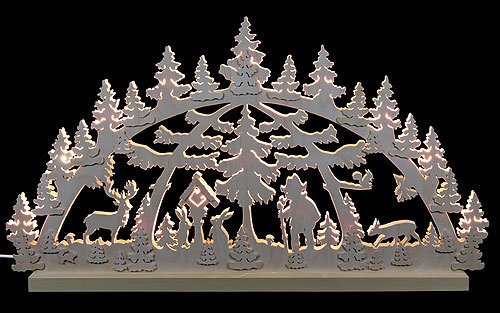 Grand arc de bougie Erzgebirge double scène de forêt en bois allemand