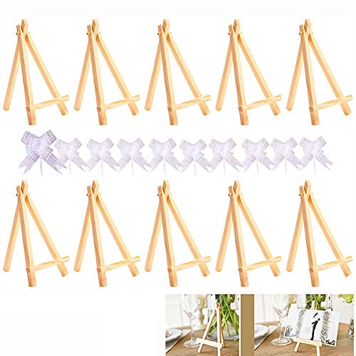 Mini caballete de madera, 10 mini triangulares de madera, 10 hojas de regalo, utilizado para bodas, tarjetas de visita, decoración de cumpleaños