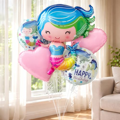 Image of Wanna Party Mermaid Foil Balloons - Set of 5 Pcs Foil Balloons for Birthday Decorations | Mermaid Theme Foil Balloons | Mermaid Balloons for Decorations | Birthday Decorations for Girls