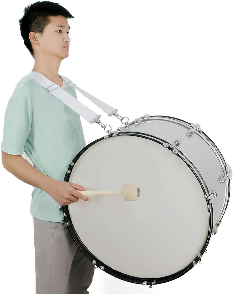 Kisangel Adjustable Bass Drum Strap Double Shoulder Harness Belt with Metal Buckles Ergonomic Nylon Carrier for Marching Band Drum Accessories