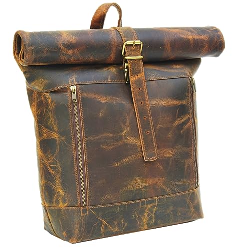 Satchel And Fable Mochila vintage para laptop de couro de 17 polegadas, mochila roll, caminhada, aca