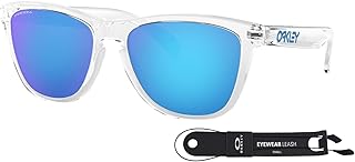 Frogskins OO9013 9013D0 55mm Crystal Clear/ Prizm Sapphire Sunglasses for Men For Women Bundle with Oakley Leash +VISIOVA Accessories