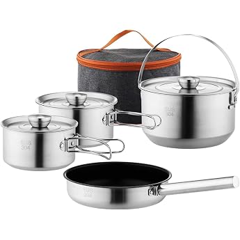 Camping Cookware Set Camping Cooking Set Pots and Pans for Campfire Cooking Includes Travel Shopping Bag for 4-6 People