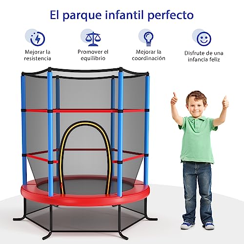Miniatura 8 de Goplus Trampolín Infantil Ø165 Cm Con Red De Protección, Cama Elástica Para Niños Exterior Interior Antideslizante, Trampolin Para Jardín Capacidad De Carga 135 Kg, Azul