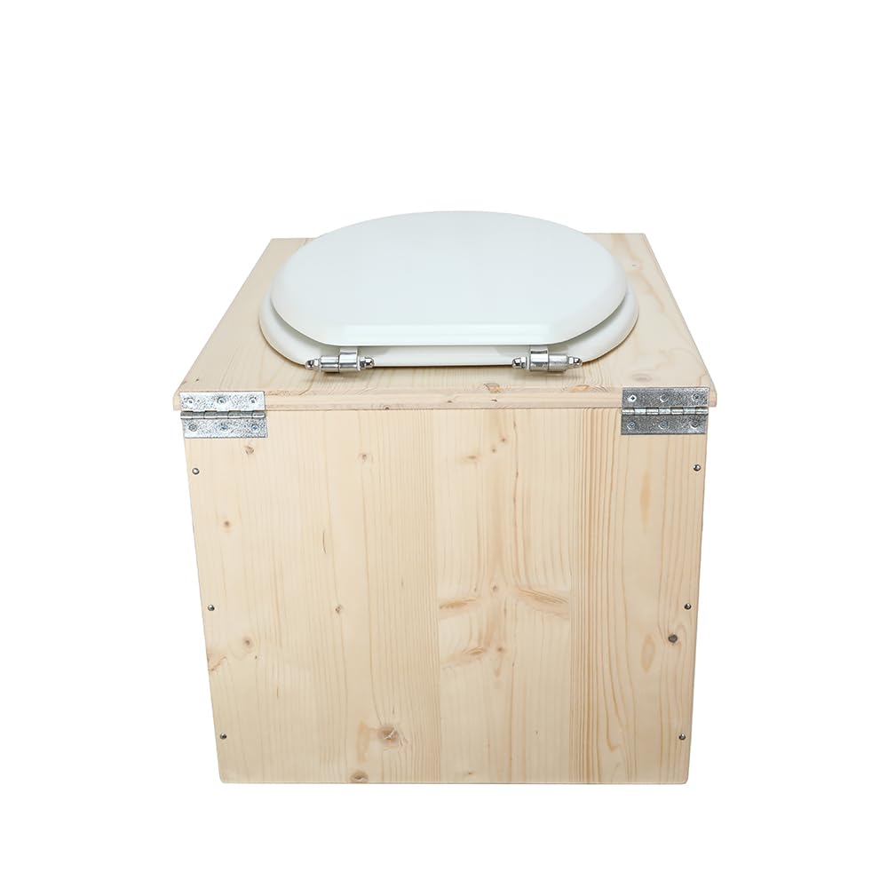 Toilette sèche en Bois avec bavette INOX et Seau 22L Plastique - La Blanche 22 litres - Fabrication Française - N9F4