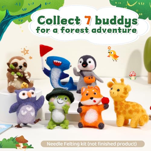 Image of OEHPICC Needle Felting Starter Kit, 7 Cute Buddy Wool Felting Kit, Animal Felt Kit for Beginner Adults with Felting Needles and Instructions for DIY Felting