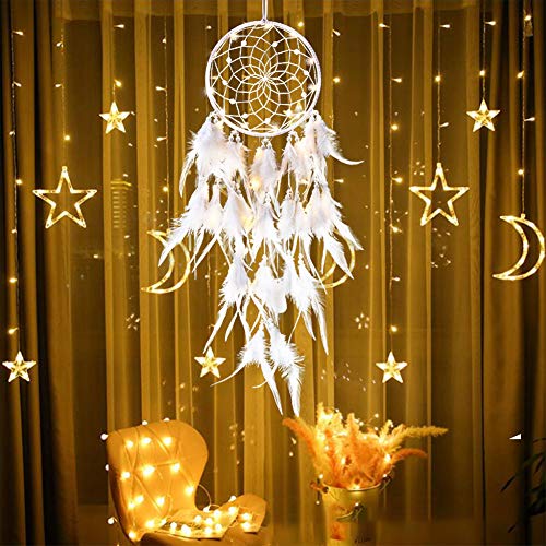 Bohemian Dekoration, Dsaren Led Traumfänger Mädchen Handgefertigt Dreamcatcher Spitze Traumfänger Federn Weiß für Gute Träume Wandbehang Auto Raum Mädchen Kreatives Geschenk (Lila)