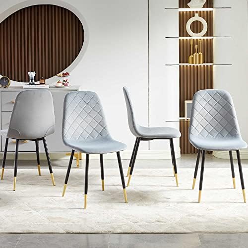 Homedot Set of 4 Dining Chair Unique Design Upholstered Velvet Kitchen Chair Ergonomic with Backrest Soft Living Room Chair Armless with Metal Legs for Home, Dining Hall,Restaurant
