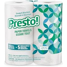 Amazon Brand - Presto! Flex-a-Size Kitchen Paper Towels, 2-Ply, Strong and Absorbent, 128 Sheet Family Roll, 2 Rolls