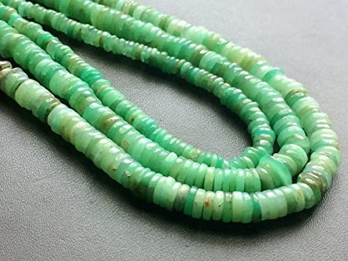 LKBEADS 1 pasmo naturalnych koralików z chryzoprazu, naturalne zacienione zielone koraliki dystansowe z chryzoprazem, naszyjnik z chryzoprazem, 4-6 mm, 45 cm