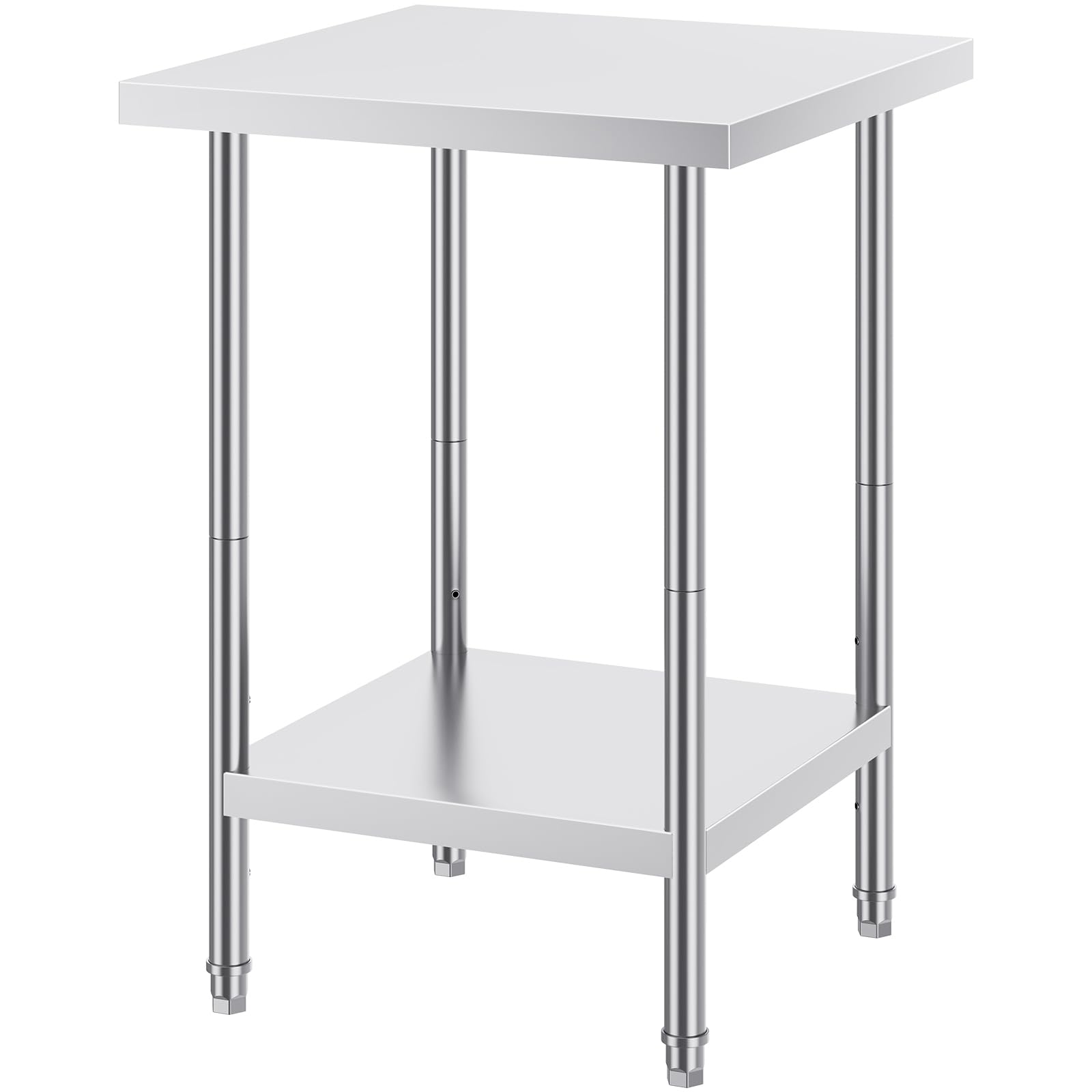 Happybuy 24x24x34 Inch Stainless Steel Prep Table, 700 lbs Load Capacity, Heavy Duty Metal Worktable with 3 Adjustable Heights, Commercial Workstation for Kitchen, Garage, Restaurant