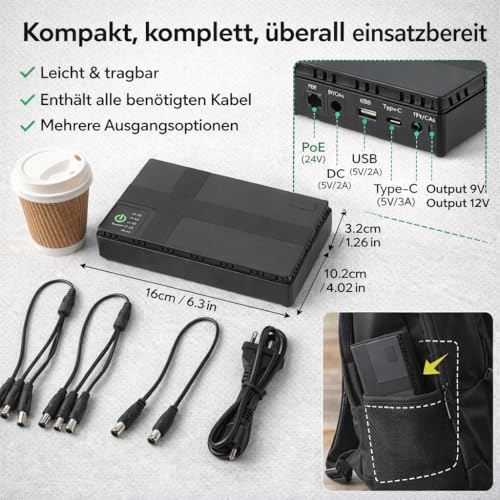 UPS Battery Backup 20000 MAh Kompaktowy Lekki, Lekki Stabilny Zasilacz Zasilania dla Kamery Bezpieczeństwa Routera MP4 (SEAFRONTqxey8madtg-12)