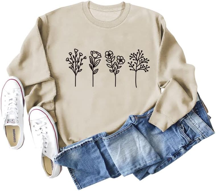 JBF Cloth Flower Sweatshirt Womens 80s Vintage Minimalistic Floral Printed Long Sleeves Sweatshirt Pullovers Tops - Image 3