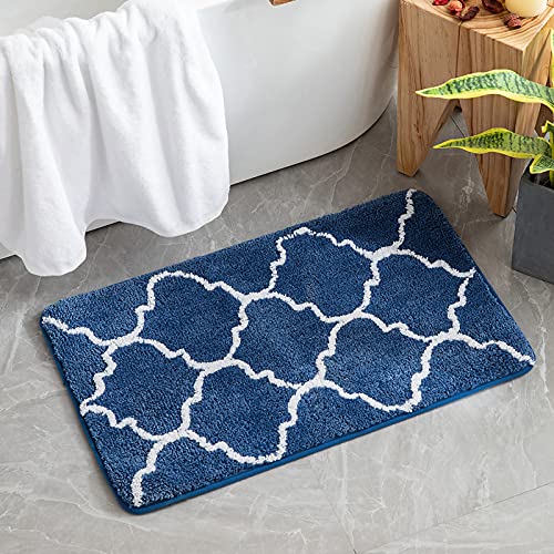 MIULEE Alfombra de Baño Antideslizante Alfombrilla con Estilo Marroqui Moderno Microfibra Absorbente Alfombras para Baño Ducha Cocina Dormitorio Entrada de Puertas Comedor Salon 60x90 cm Azul Oscuro