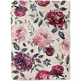 ainori Vintage Floral Flannel Blanket - Romantic with Blush and Burgundy Rose on Cream Throw - Soft Cozy Gifts Blankets for Women & Flower Lovers,Modern Classic Decor,Home Room Accent 50x60in
