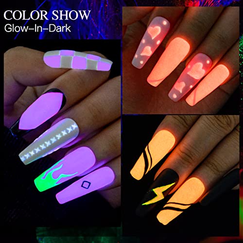 Msruioo Glow In The Dark Gel Nail Polish, 6 Colors Luminous Neon Gel Polish Set Fluorescent Bright Colors Hot Pink Yellow Purple Glow Effect Soak Off Uv Gel Polish For Diy Nail Art Design #TOP1