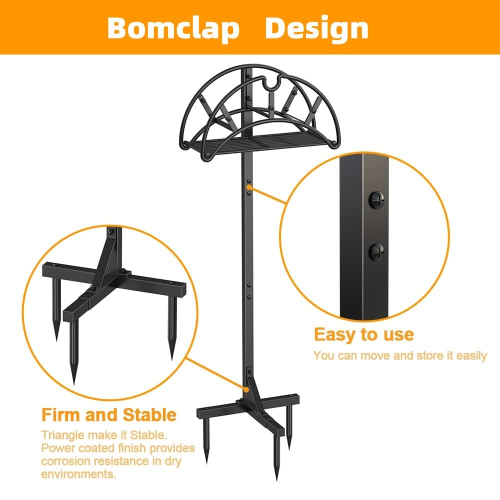Bomclap Gartenschlauchhalter Freistehender, Metall Gartenschlauch Halterung Schlauchständer mit Ablagefach, Schlauchhalter für Garten, Schwarz