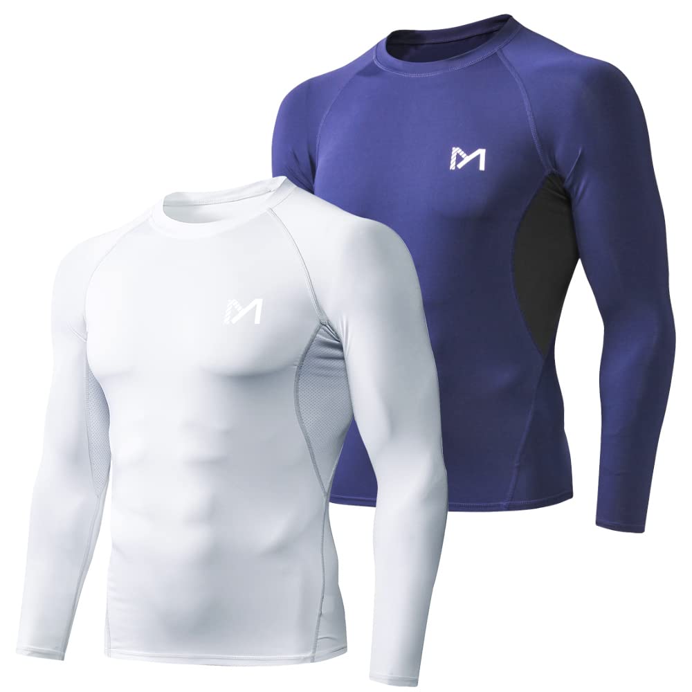 MEETYOO Men's Compression Long Sleeve Shirt Moisture Wicking for Gym