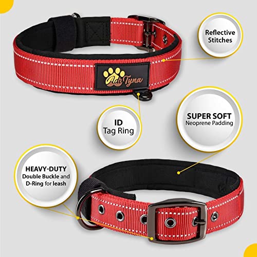 Heavy-Duty Dog Collar For Large Dogs With Metal Buckle - Ultra Comfortable Soft Neoprene Padded - Thick, Reflective, Adjustable, Weatherproof #TOP4