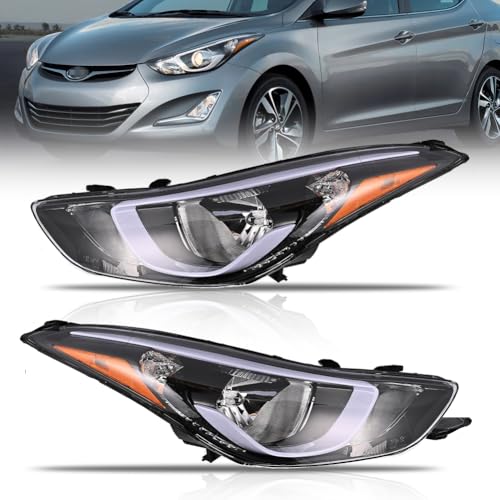 OLDANI Headlights Assembly Fit for 2014 2015 2016 Hyundai Elantra, Passenger & Driver Side Halogen Headlamp Assembly with Bulbs Clear Lens Black Housing Amber Reflector, 1 Pair, #921013Y500 by OLDANI - Used condition - US$129.49