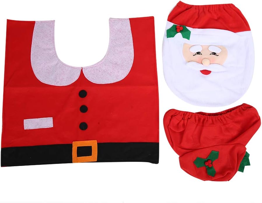 Christmas Santa Claus Bathroom Toilet Cover Pad Set for Home Christmas Decoration