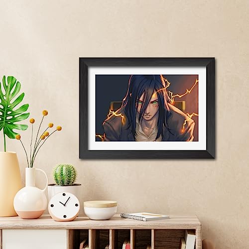 Image of TenorArts Eren Yeager Poster Attack on Titan Anime Laminated Photo Frame Painting with Matt Finish Black Textures (12inches x 9inches)