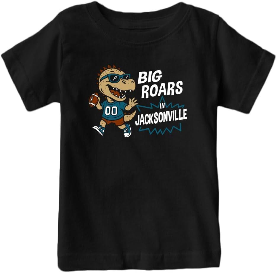 Big Roars in The Field Kid's Dinosaur T-Shirt for Football Fans