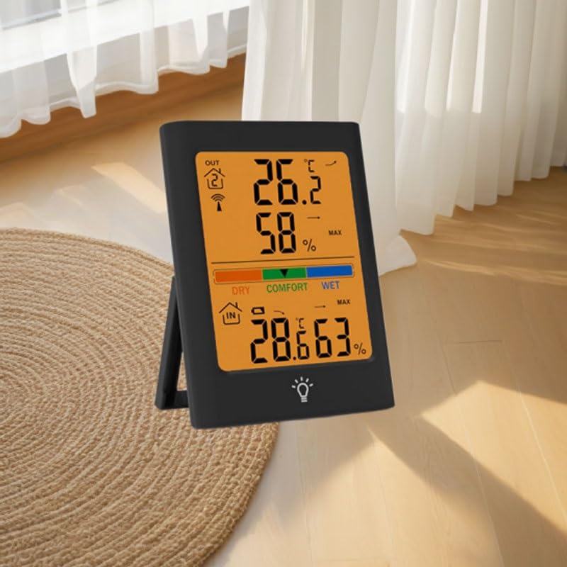 Indoor Outdoor Temperature Humidity Gauges with Backlit Large Screen Can Be Hung