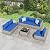 Tradare 7 Piece Patio Furniture Set, Outdoor Wicker Patio Sofa Set, PE Rattan Sectional Couch with Glass Table and Blue Cushions, All-Weather 7 Piece Outdoor Patio Furniture Sets, Grey