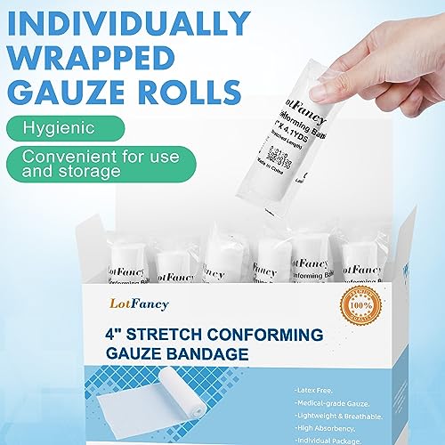 LotFancy Gauze Bandage Roll, 48-Count Gauze Wrap, 4" x 4 Yards Stretched, Conforming Gauze Rolls, Medical Wound Care Supplies for First Aid - Thumbnail 5