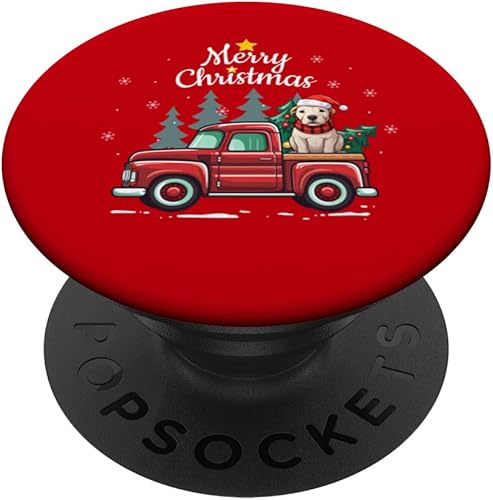 Dogo Argentino Christmas Dog Truck Plaid Funny Xmas Tree PopSockets Standard PopGrip