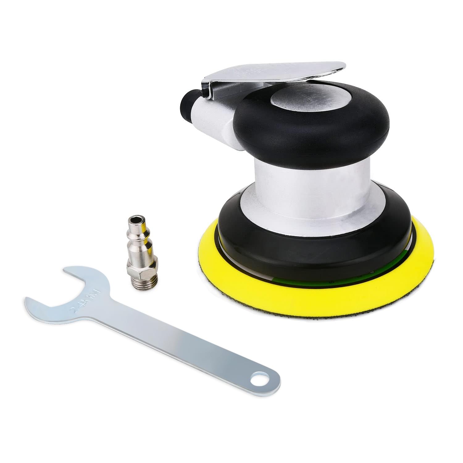 Lijadora orbital neumática de 12,7 cm, lijadora neumática Daul Action con gancho y bucle de lijado para carpintería, carrocería de automóviles (plata)
