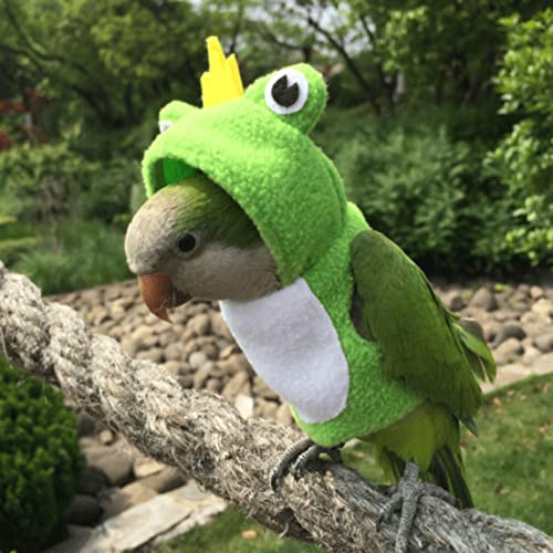 Image of Bird Costume Diaper Flight Suit Frog Shape Hoodie Clothes Cosplay Photo Prop for Parrots Parakeet Cockatiel Sun Conure, Small Animals Apparel (Green Without Diaper, Large), (BPF1)