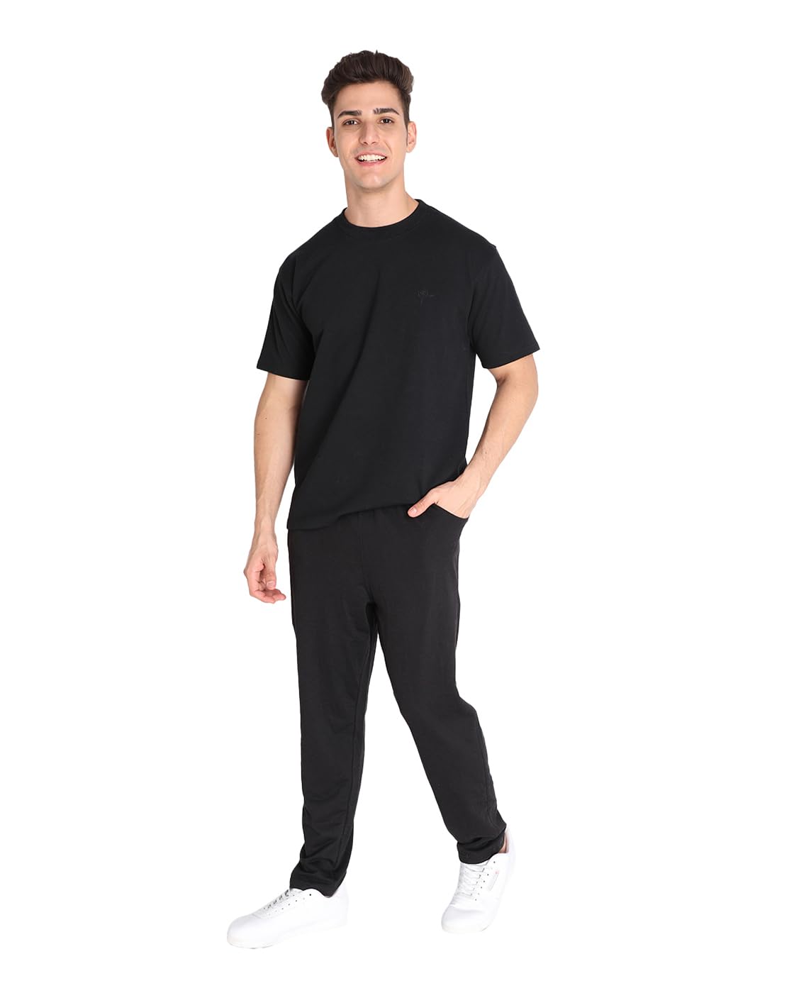 CHKOKKO Men Solid Casual Summer Wear Coords Stylish Gents Cord Set Half Sleeves Latest Co Ord Track Suit Round Neck Western Co-ord Set Black XXL