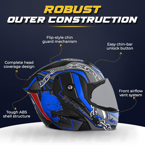 Image of Rydr AC Dx Flip-Up Full Face Motorbike Helmet with Bag | | Durable Two-Wheeler Helmet for Men and Women | Comfortable Fit with Air Ventilation for Safe Bike & Scooter Riding