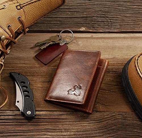 Contacts Men's Genuine Leather Wallet | RFID Blocking Wallet for Men | Bifold Wallet| 8 Card Slots, 1 ID Window, Brown, Classic3