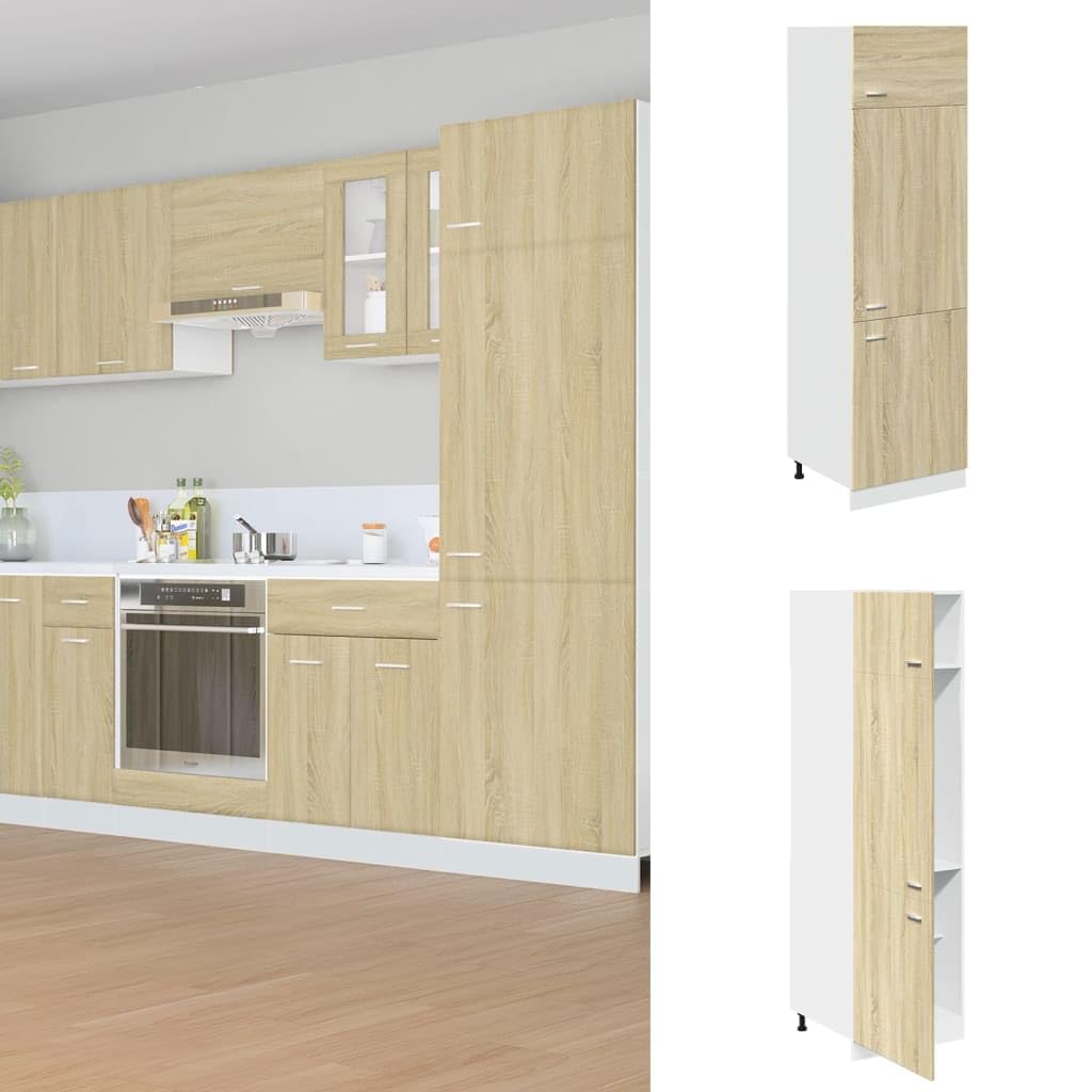 vidaXL Kühlumbauschrank Lyon Sonoma-Eiche 60x57x207 cm Holzwerkstoff, Gastronomieschrank, Gastro Möbel, Küchenmöbel, Aufbewahrungsschrank