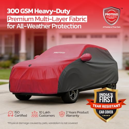 Image of PROTEGO Prime Series India's 1st Anti-Tear Car Cover for BMW X1 | Heavy-Duty, Custom Fit, All Weather Protection | 100% Waterproof, Windproof & Hail Resistant | 2-Year Warranty | Red + Black