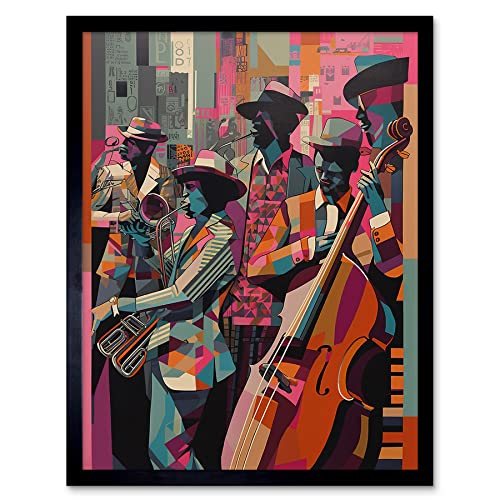 Artery8 New Orleans Jazz Festival Musicians Warming Up in The City Street Abstract Modern Painting Art Print Framed Poster Wall Decor 12x16 inch