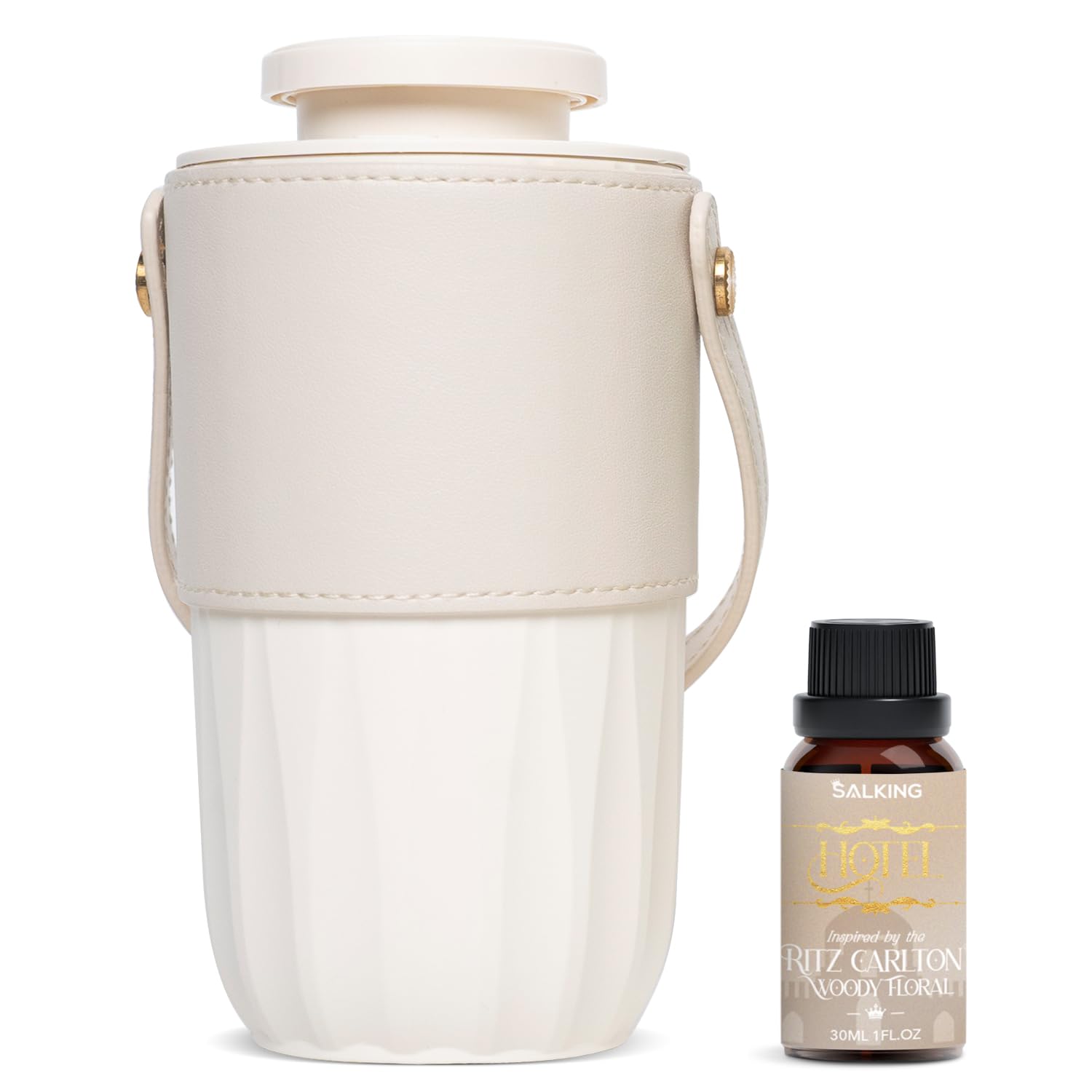 SALKING Waterless Diffuser Starter Kit with 30mL Hotel Fragrance Oil, Scent Diffuser Battery Operated Nebulizer with Timer & Adjustable Mist Mode, Car