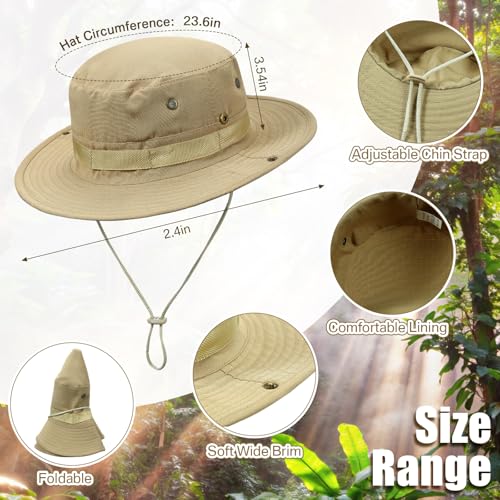 Image of 4 Pack Boonie Safari Hats for Men Women, Wide Brim Sun Hats with Chin Strap for Fishing Hiking Lightweight