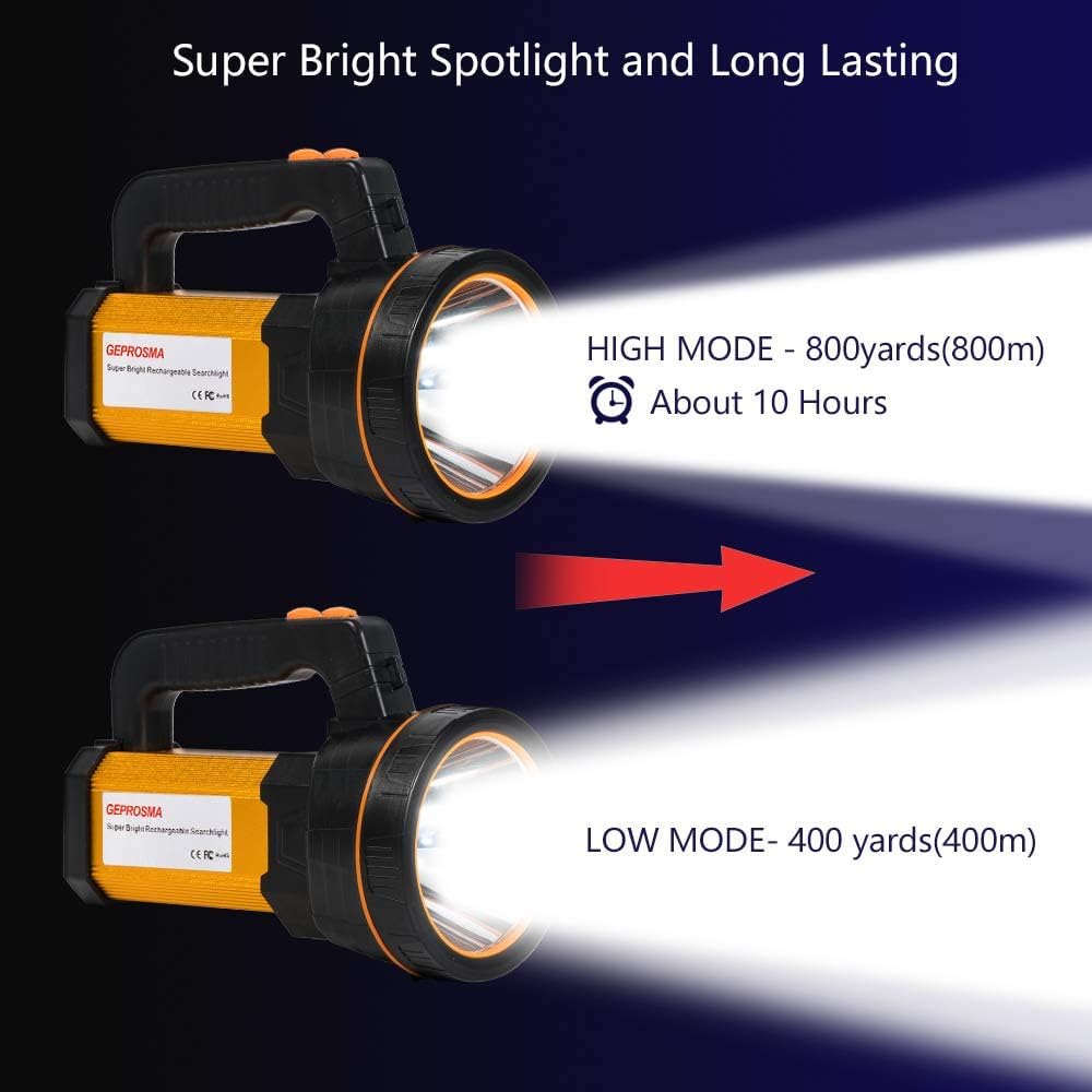 Lampe Torche Led Ultra Puissante Rechargeable USB C,10000mah Lampe de Poche Etanche Haute Puissance,Avec Lanterne Latérale&Poignée&Bandoulière,Longue Durée pour Maison/Camping/Urgence/Chasse/Randonnée